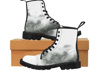 Grey, Black and White Women's Canvas Boots, Back to School Army Style Boot for Comfort, Fashion, Fun, Party Pleaser,