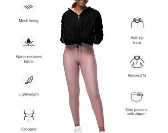 Black Women’s cropped windbreaker for Walking, Workout, Paddle Board, Streetwear or Out and About in Style