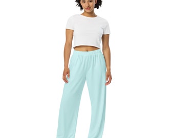 Powder Blue unisex wide-leg pants for Walking, Workout, Paddle Board, Yoga, Streetwear. Lounging or Out and About in Comfort and Style