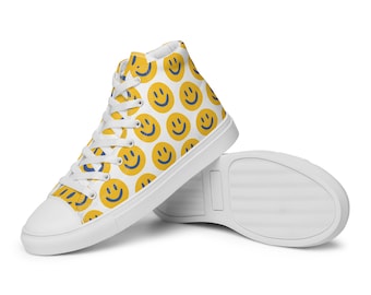 Smiles Everyone Men’s high top canvas shoes - Gift of Smiles - Gift for Him - Unique Holiday Gift - Promote Happiness & Smiles when you wear