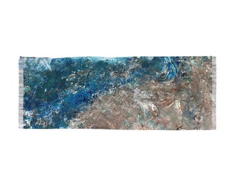 Abstract Blue Marble Light Scarf/Wrap Boho Design| Ocean Swirl Pattern Scarf