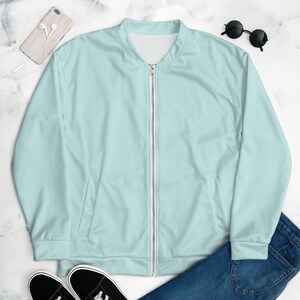 Powder Blue Unisex Bomber Jacket for Walking, Workout, Paddle Board, Streetwear or Out and about