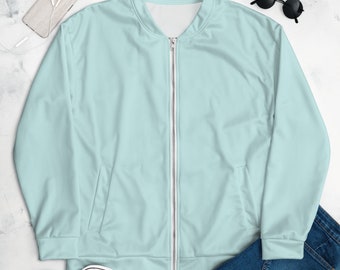 Powder Blue Unisex Bomber Jacket for Walking, Workout, Paddle Board, Streetwear or Out and about