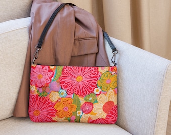 Crossbody bag 60’s/70’s Retro Flower Design Clutch or Shoulder - Vegan - Gift