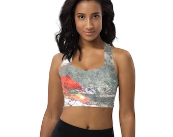 Sports Bra Grey and Orange Koi Fish - Koi Art Longline sports bra