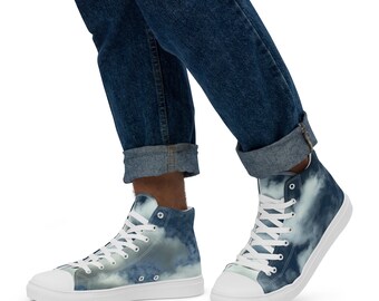 High Tops for Men Blue and White/Cloud and Sky Men’s high top canvas shoes/Gift For Him/Cool Kicks/Cloud Kicks/Unique Holiday Gift