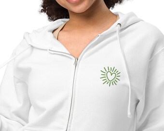 Heart Chakra Unisex fleece zip up hoodie multiple colors, back to school fashion for student, teacher, yoga, pickle ball, skating