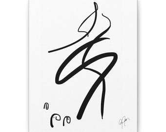 Canvas Stretched, Abstract Linear Drawing, Original Artwork, Black and White Art, In the Flow, Wall Art Decor, Modern Home Decoration