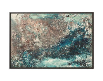 Abstract Patina Blues Teal Copper Gold Matte Canvas Framed