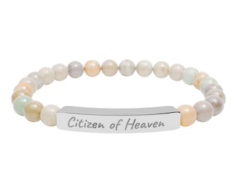 Citizen of Heaven Engraved Stone Bracelet, Stretch Bar Bracelet
