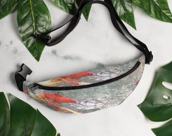 Koi Fish Fanny Pack, Cross Body Bag/Gray and Orange Artisan Fanny Pack/Hands Free Crossbody Bag/Water Resistant/Travel Bag