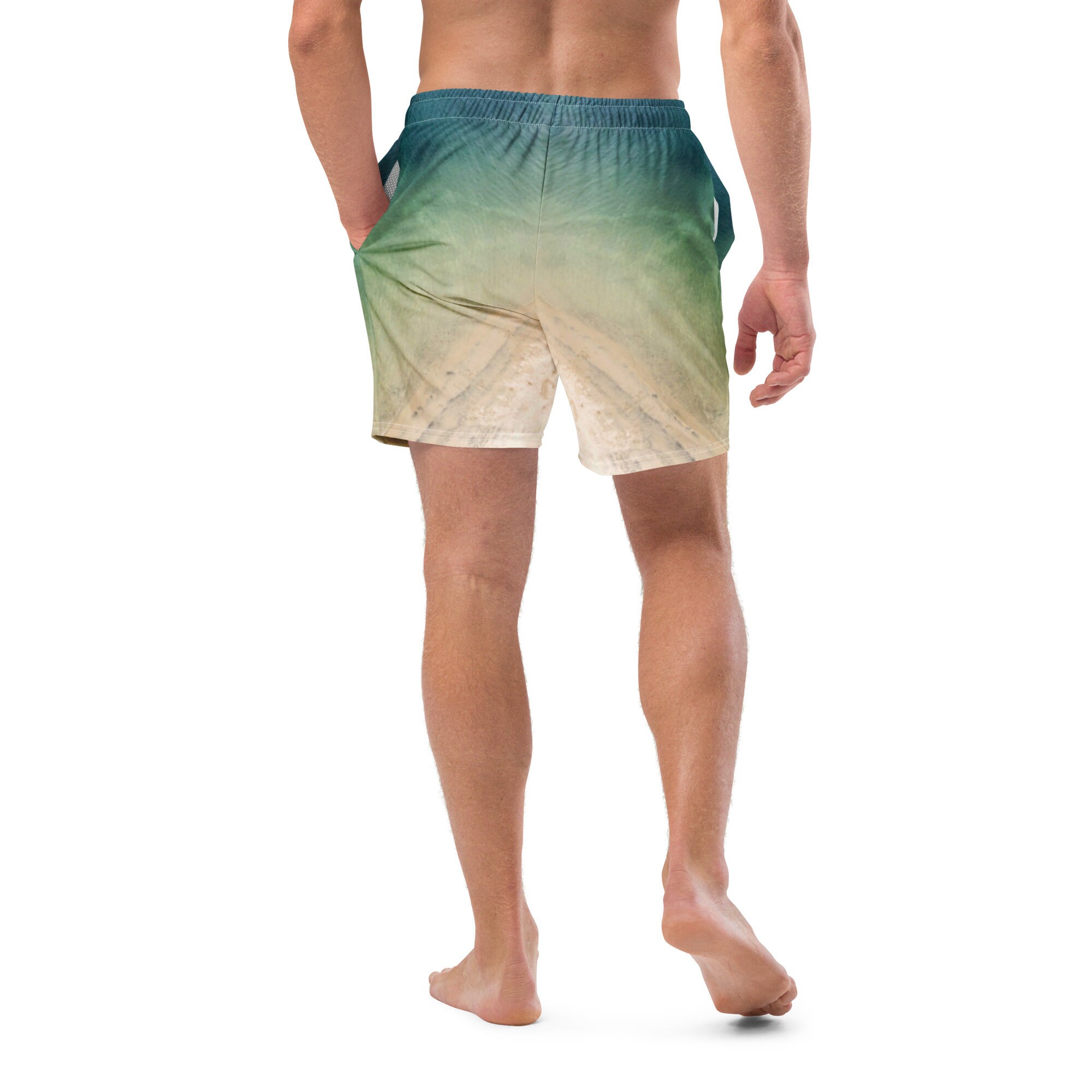 Men's Swim Trunks Beige With Aqua Seascape Ombré - Etsy