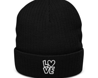 Love Ribbed knit beanie recycled fabric beanie - unisex for him, her, them