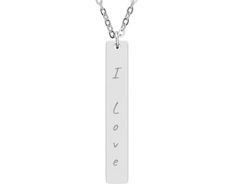 Engraved 'Love' Vertical Bar Necklace, Stainless Steel Minimalist Jewelry
