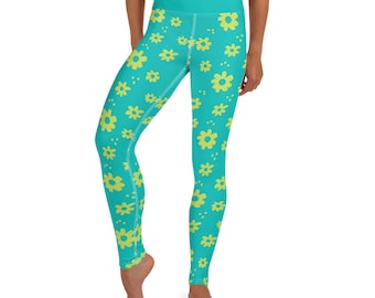Flower Power Aqua Yoga Leggings - Yoga Pants - Paddleboard Pants - Loungewear - Fun Fashion that is So Very Comfy - Look Good/Feel Good :-)