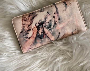 Koi Fish Watercolor Vintage Design Zipper Wallet - Vegan Wallet, Gift for Her, Gift for Artist,  Koi Fish Lover, Japanese Inspired