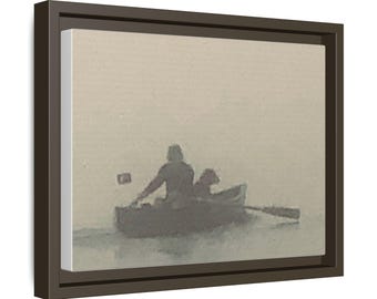 Man and Dog Rowboat Canvas Print, Serene Ocean Art