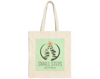 Small Steps Big Things Motivational Cotton Canvas Tote Bag