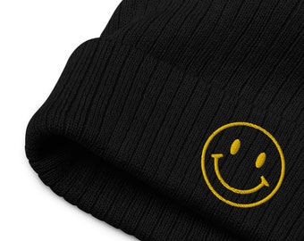 Smile Ribbed knit beanie - Gift of warmth and smiles - happiness starts in your head