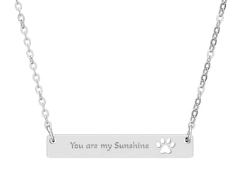Engraved Paw Print Bar Necklace, Stainless Steel Pet Memorial