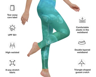 Turquoise High-waisted/Super Comfortable and supportive Yoga Leggings/Jellyfish/MoonJellies