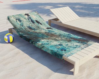 Abstract Ocean & Patina Blue Beach Towel/Wrap/Scarf/Original Artwork