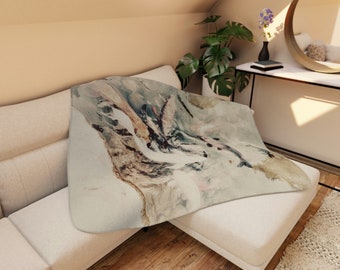 Koi Fish Watercolor Tan Sherpa Blanket - Home Decor for Bedroom, Office, Living Room, Dormroom, Gift for her, him, all, housewarming