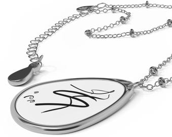 Oval Necklace, Abstract Black and White Zen Movement Design, Flow and Self Expression Jewelry, Unique Artwork Pendant, Letting Go Gift, Oval