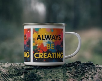 Enamel Camping Mug: Vibrant Colors, Outdoor Adventure, Artist Gift