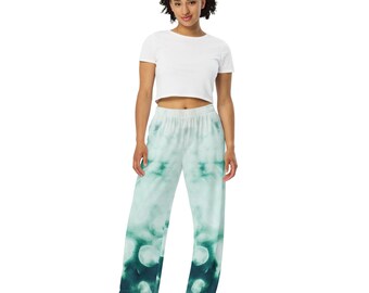 Ocean Dreamscape: unisex wide-leg jellyfish tye-dye pants for yoga, skating, paddle boarding , pickle ball, walking, lounging