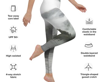 High Waisted Yoga pants or leggings Gray And Black Design/with inside pocket long Yoga Leggings/UPF 50 Clothing/Sun Protection Yoga Pants