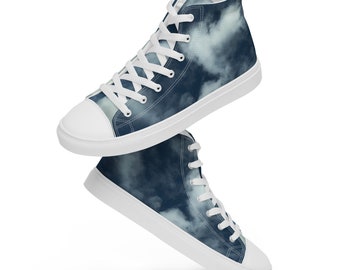 High Top Canvas Shoes Clouds and Sky Design - Women’s high top canvas shoes-Blue and White Cloud High Tops - Unique Holiday Gift