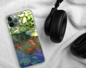 I Phone Case Koi Fish - Muted Orange Koi Fish with muted Green Lilies  iPhone Case - Watercolor rendition of Calming Koi Fish in Pond