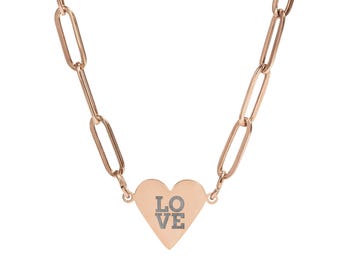 LOVE Heart Paperclip Necklace | Engraved Heart Pendant