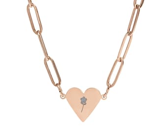 Daisy Engraved Paperclip Heart Necklace | Hope Love Faith