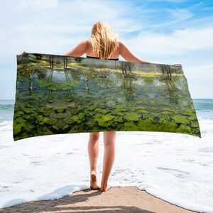 Green Marsh Beach Towel: Rotorua New Zealand Nature Photography