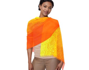 Boho Scarf LA Sunset - Brilliant Yellow and Fiery Orange, Fall -Summer Scarf, Abstract Scarf, California Sunset Scarf, Lightweight Shawl,