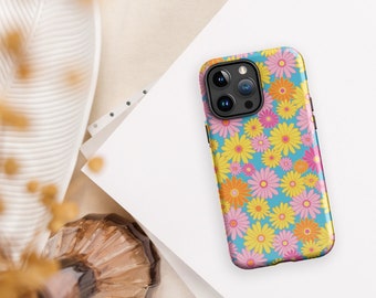 Daisy Design Cell Phone Case Retro 60’s/70’s style flower Tough Case for iPhone® supports induction charging