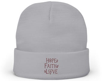 Hope Faith Love embroidered Beanie | Knit Beanie