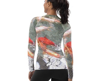 Rash Guard Long Sleeved Koi Fish/Gray & Orange/UPF 50 summer wear/UPF50 Shirt/Memorial Day/Summer Shirt/Nature Shirt/Paddleboard Shirt