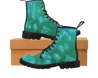 Boots Aqua Jellyfish Turquoise Combat Boot/Army Boot/Statement Boots/Back to School/Unique Gift