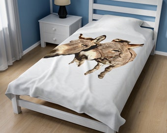 Cute Donkey Velveteen Blanket – Cozy Comfort Without the Mess! Donkey Lover Gift, Farm Animal Lover Gift, Gift of Warmth and Smiles