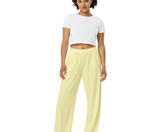 Pale yellow unisex wide-leg pants for yoga, walking, pickle ball, Paddleboard, lounge