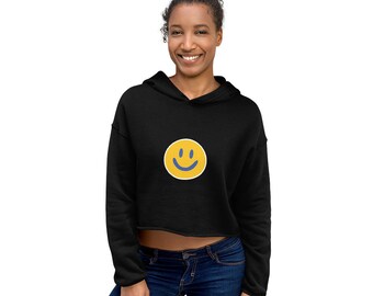 Smile Soft Crop Hoodie for Fun Fashion and Workout Wear