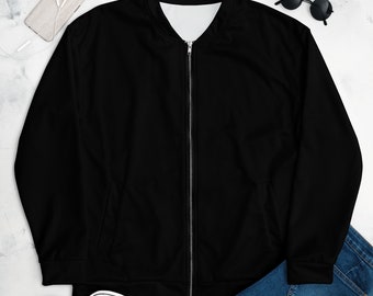 Black Unisex Bomber Jacket for Walking, Workout, Paddle Board, Streetwear, Out and About