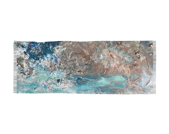 Patina Blue Teal Abstract Ocean Art Scarf/Wrap | Lightweight Fringe Scarf