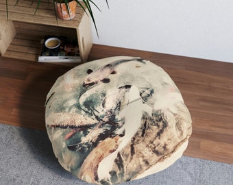 Koi Fish Art Beige  Tufted Floor Pillow, Round - Home Decor for bedroom, living room, office , baby room, housewarming gift