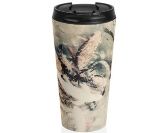 Beige Koi Fish Stainless Steel Travel Mug - Coffee, Tea, Drink Cooler, Beverage, Japanese Inspired, Koi Fish Lover Gift, Gift for All