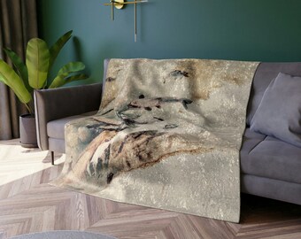 Serenity Koi Fish Blanket - Super Soft Crushed Velvet Throw | Original Artwork | Peace & Harmony Decor | Cozy Home Accent