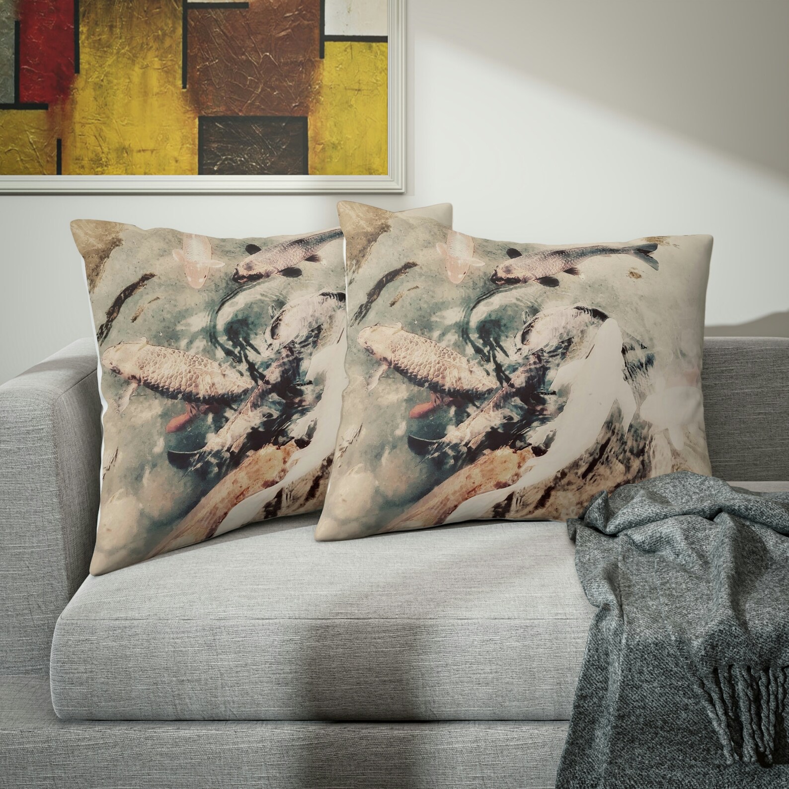 Koi Fish Watercolor Pillow Sham Bedding Home Decor for Adult Room, Baby ...